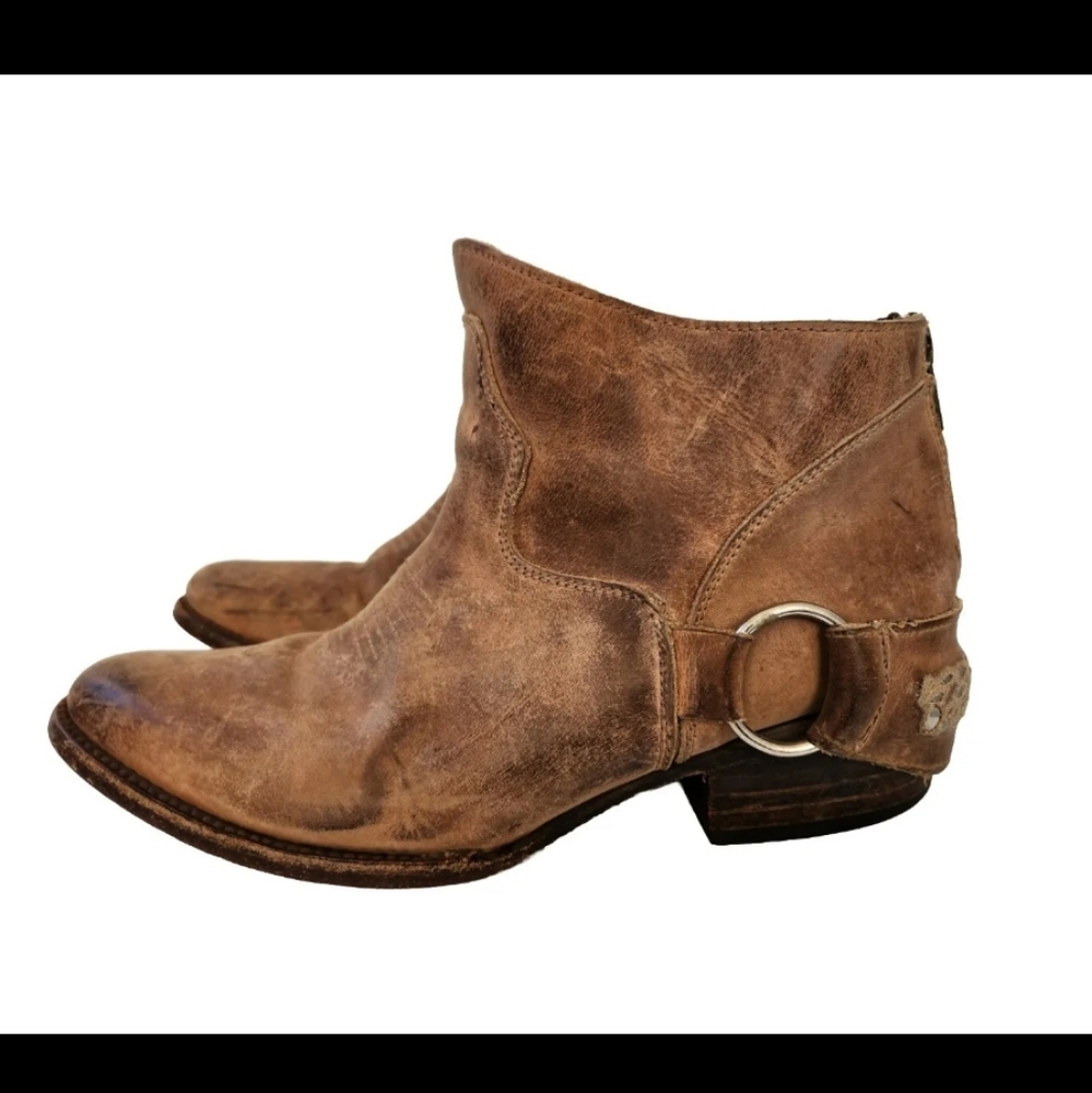 Freebird Cali Brown/Tan Leather Bootie Distressed Ankle Boot Zip Harness 8 M - Picture 8 of 15